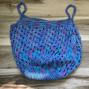 Tote Shopping Bag Hand Made Crochet Variegated Purple Blue Pink